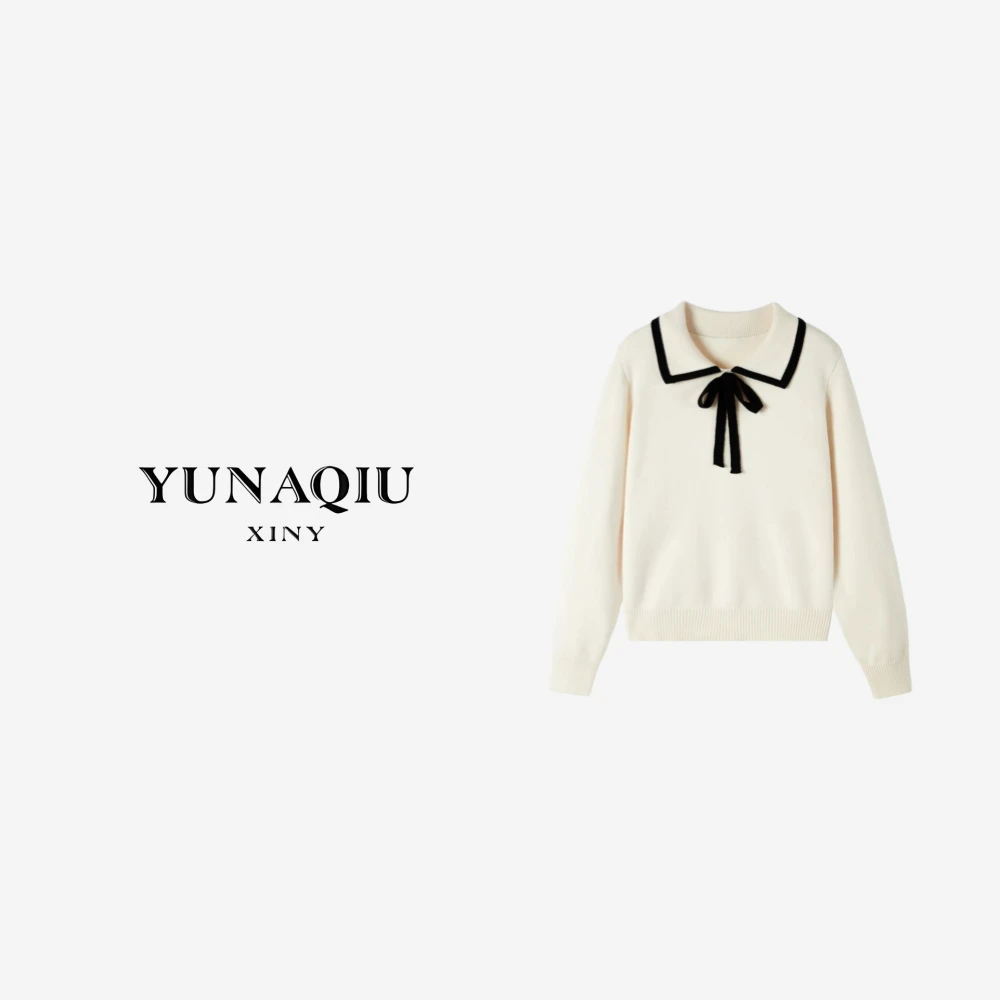 YUNAQIU 蝴蝶结秋冬新款休闲法式百搭针织衫上衣-9743