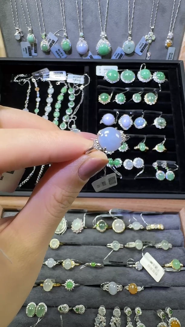 银S925镶嵌戒指翡翠翡翠戒指12