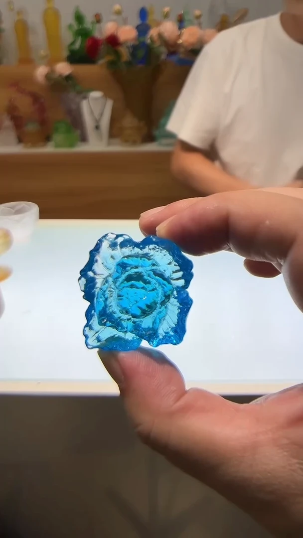 琉璃手工艺品天青色牡丹花茶宠