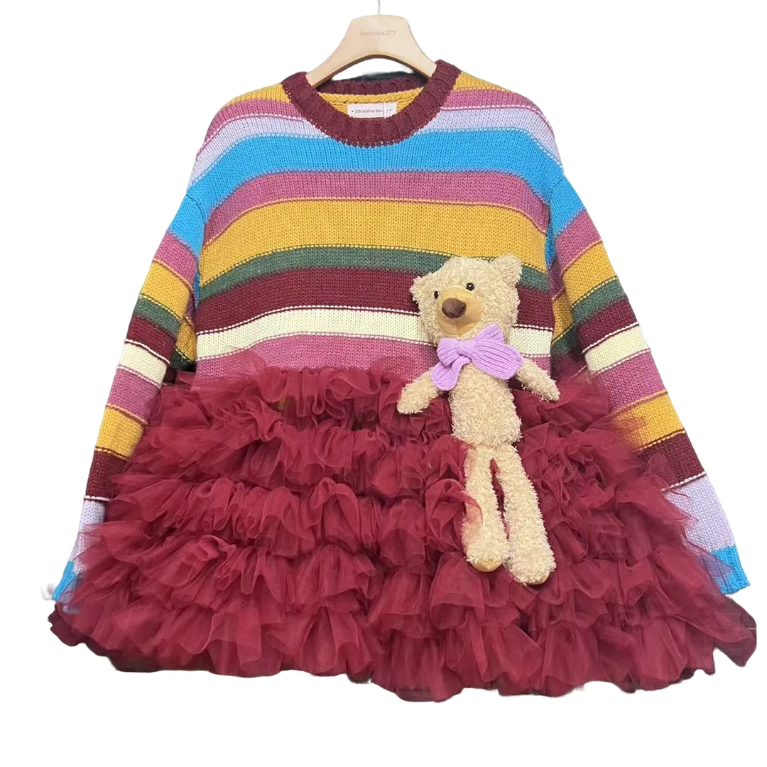 5554珍珍优搭设计师款拼接网纱毛衣名媛风轻奢风网红炸街潮显瘦