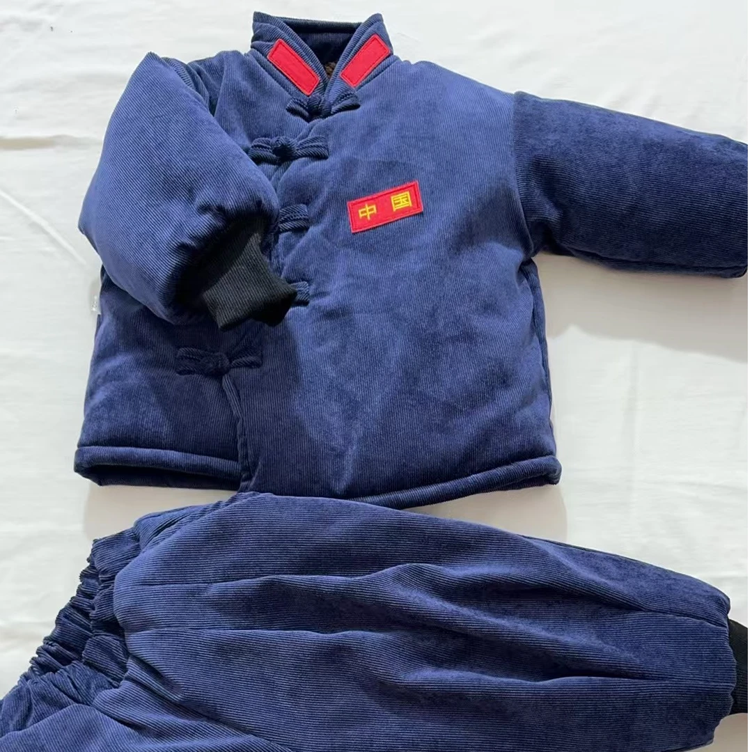 加绒加厚蓝色儿童棉衣男童棉衣女童长袖宝宝中国风保暖秋冬冬季