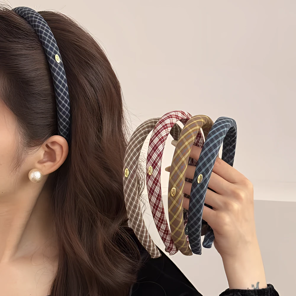 格纹网红纯色格子宽边发卡气质海绵百搭发箍秋冬头箍发饰头饰新款