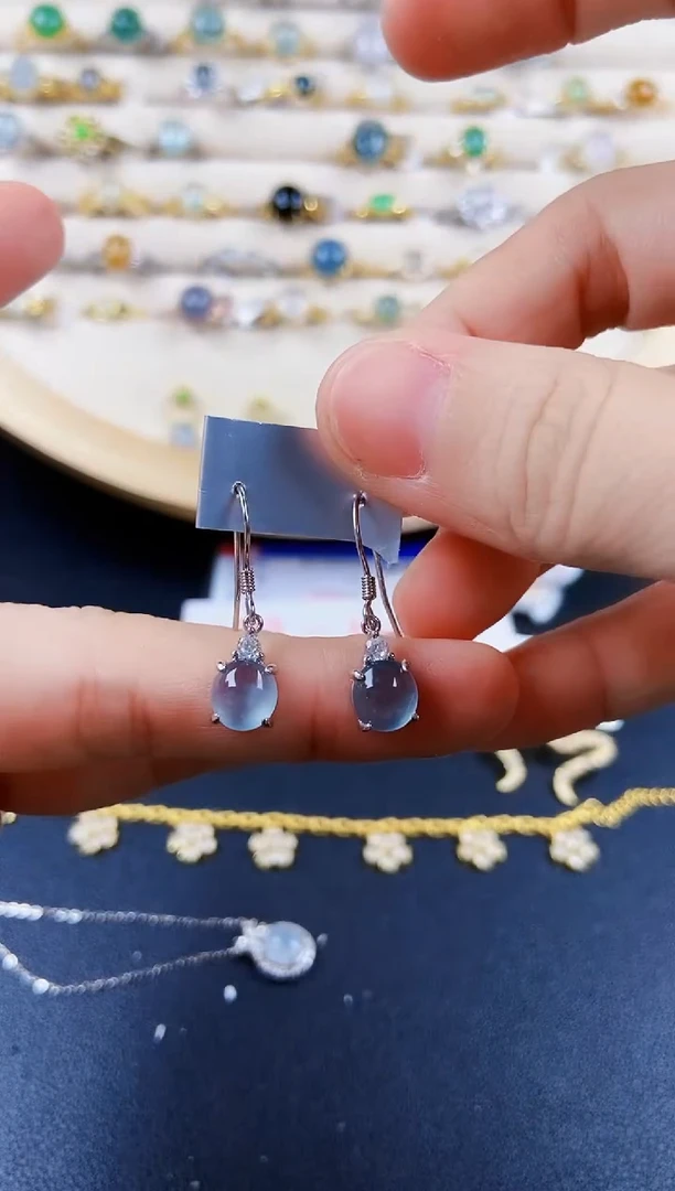 翡翠银S925镶嵌耳饰46899