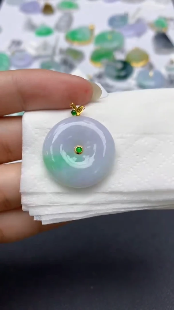 颈饰18K金镶嵌翡翠天然缅甸a货翡翠百元以上9元证书费自理