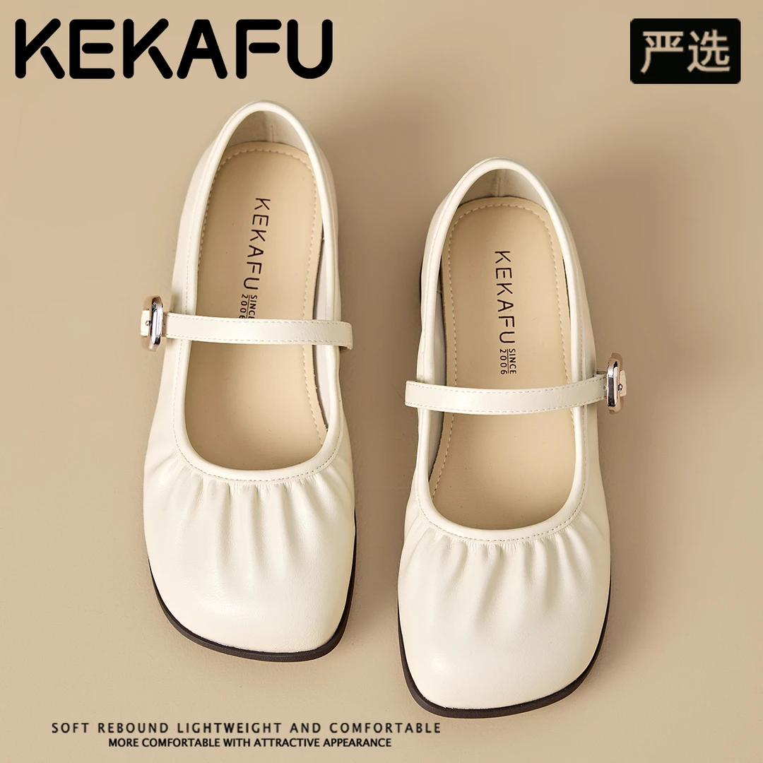 珂卡芙复古褶皱仙女风玛丽珍鞋2025秋季新款气质晚晚风平底单鞋女