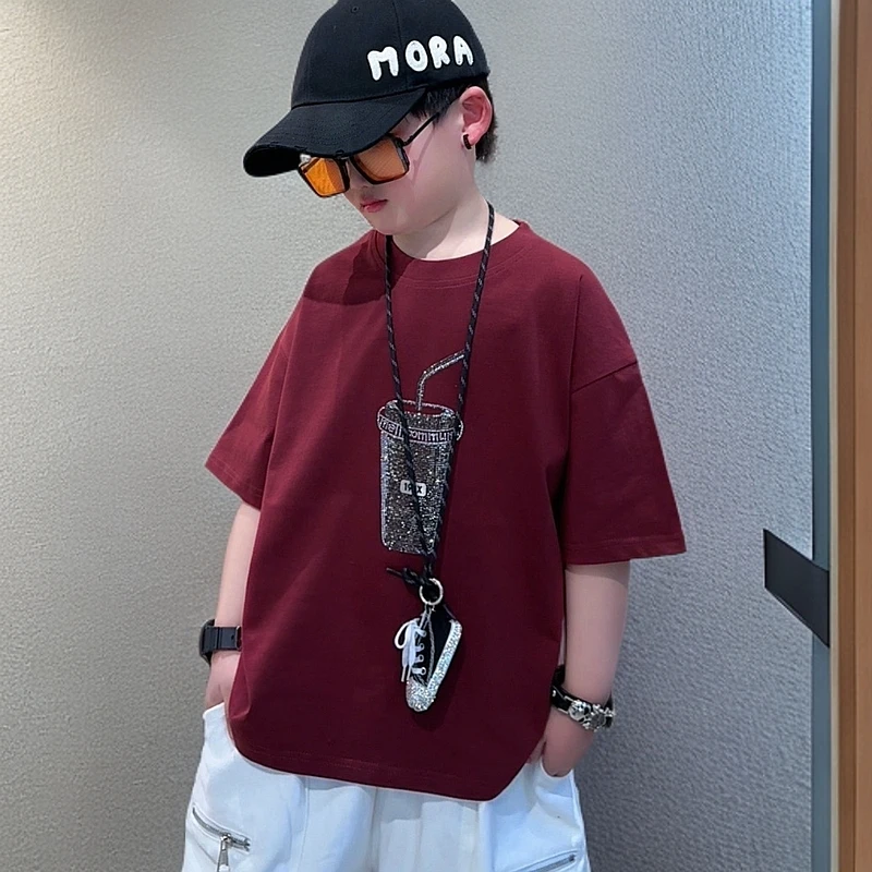 纯棉儿童网红夏季宽松潮流百搭韩版个性帅气休闲时尚男宝女宝半袖