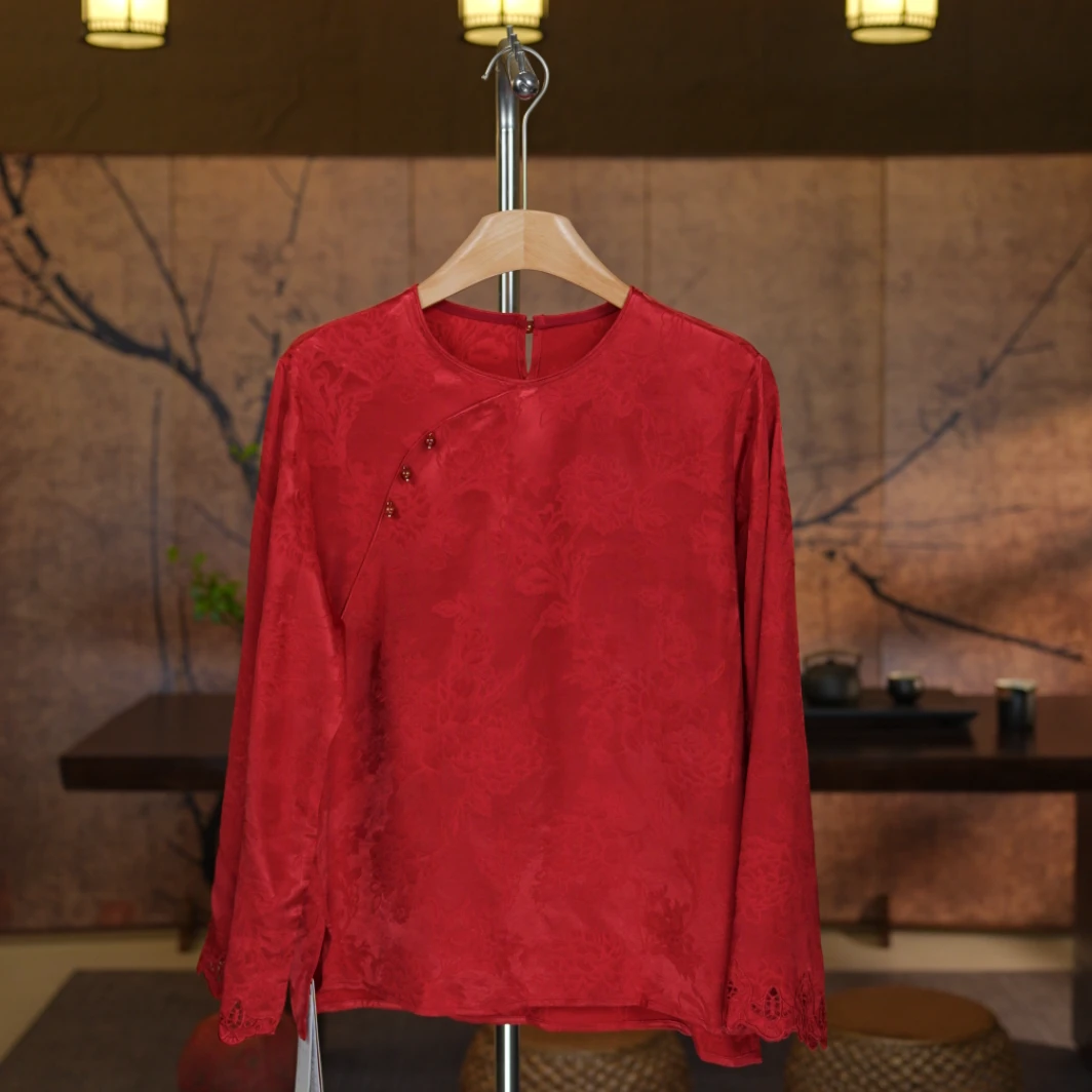 【浮生未央】新中式国风提花圆领斜襟提花绣花小上衣国潮老钱风