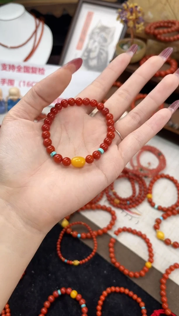 未镶嵌手串南红玛瑙南红单圈蜜蜡手串QF-A458（多样性发一）