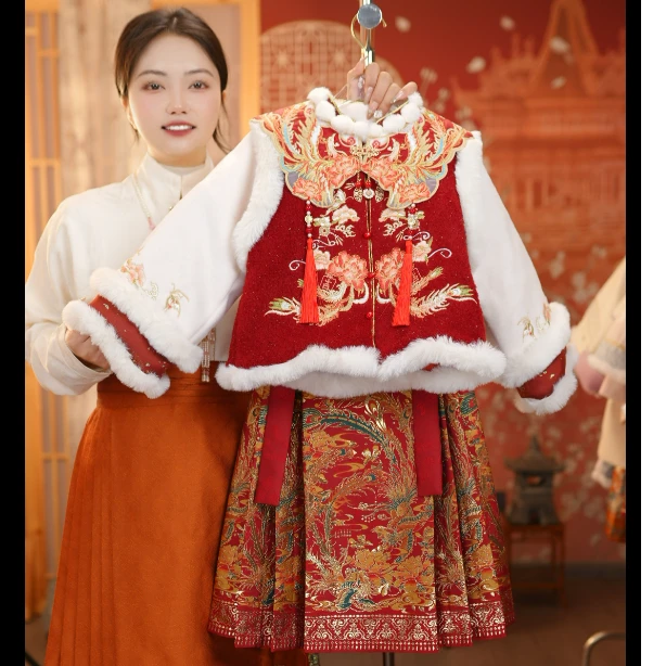 【凤 凰2】新年战袍三件套套装女童冬装中国风明制长裙儿童拜年服