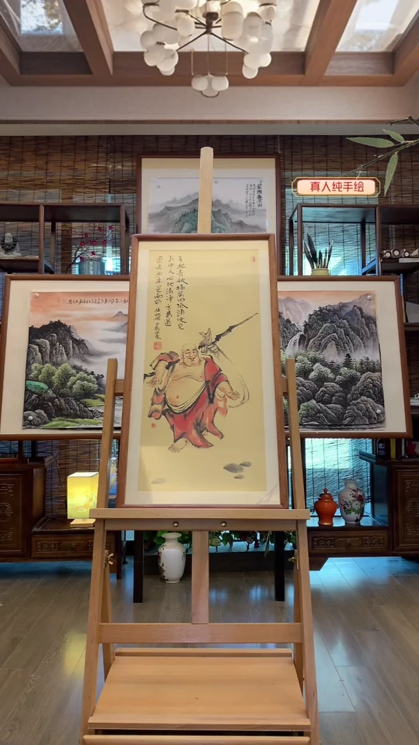 国画纯手绘画纯实木带框36*68cm