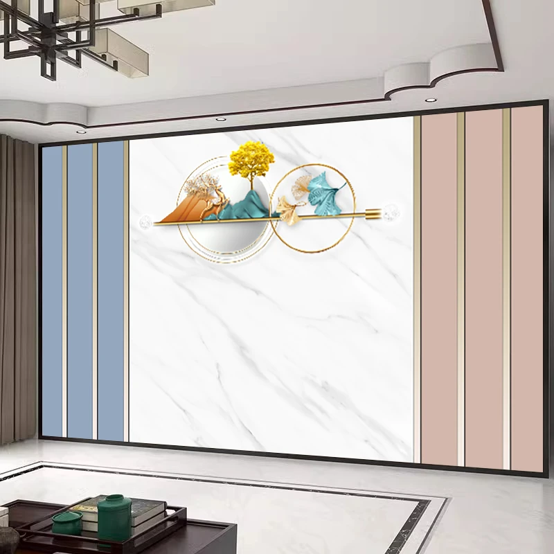 北欧格栅电视背景墙壁纸现代轻奢风线条客厅影视墙布沙发卧室壁画