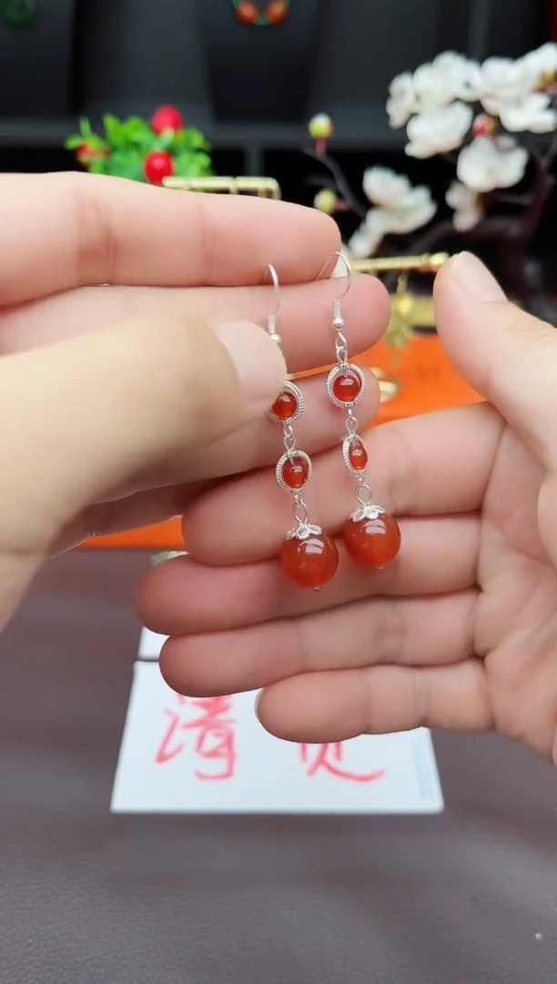 玛瑙/玉髓耳饰银S925镶嵌903000