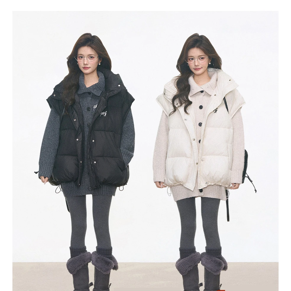 宽松棉服马甲女外穿冬季女新款套装小个子针织衫毛衣+马甲两件套