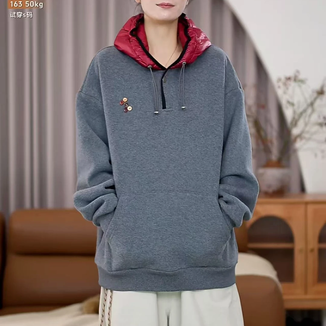 CHUN·「德意加绒厚帽衫」气质时尚休闲宽松显瘦秋冬复古百搭