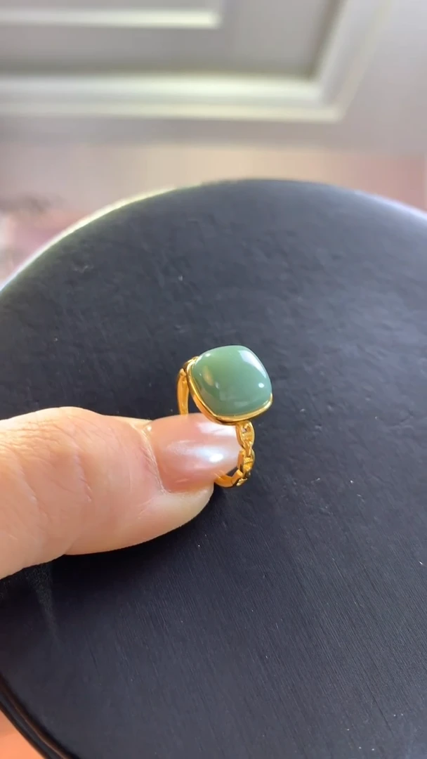 【闪购商品】和田玉戒指银S925镶嵌碧玉粉青戒指