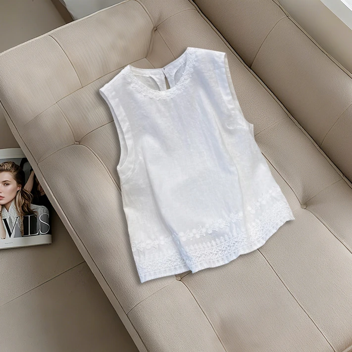 2025夏季新款韩系高级感轻奢蕾丝花边刺绣无袖背心小衫女外穿上衣