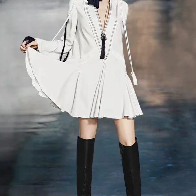 平凡高定！法式轻奢时尚气质显V领洋气连衣裙(12杆-1)S0320