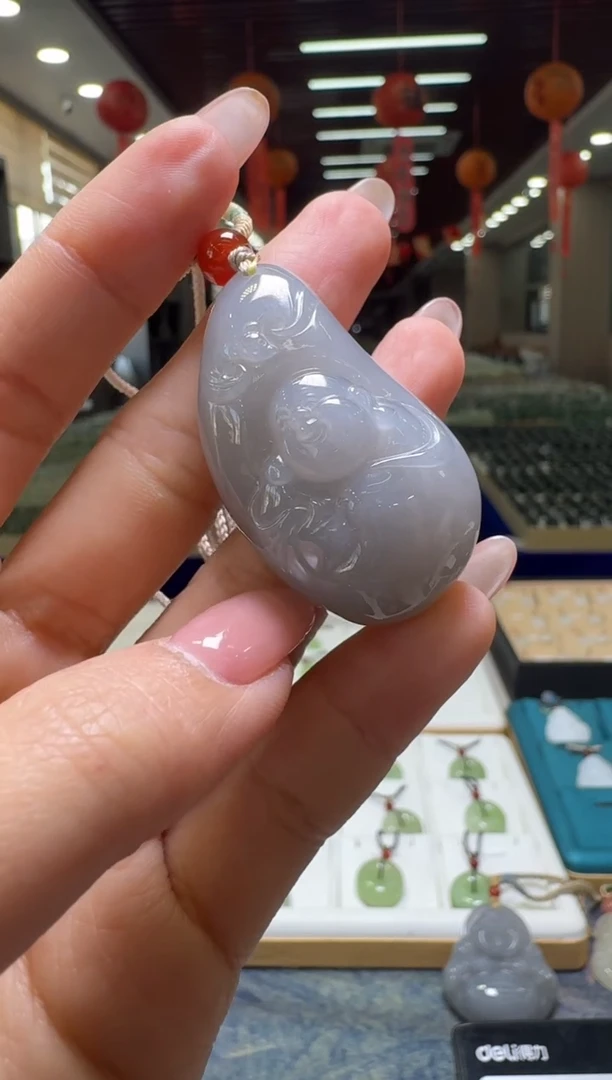 颈饰未镶嵌和田玉烟紫 水滴逍遥佛吊坠/配绳