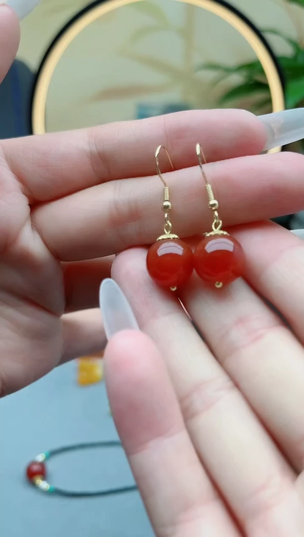 玛瑙/玉髓耳饰银S925镶嵌916