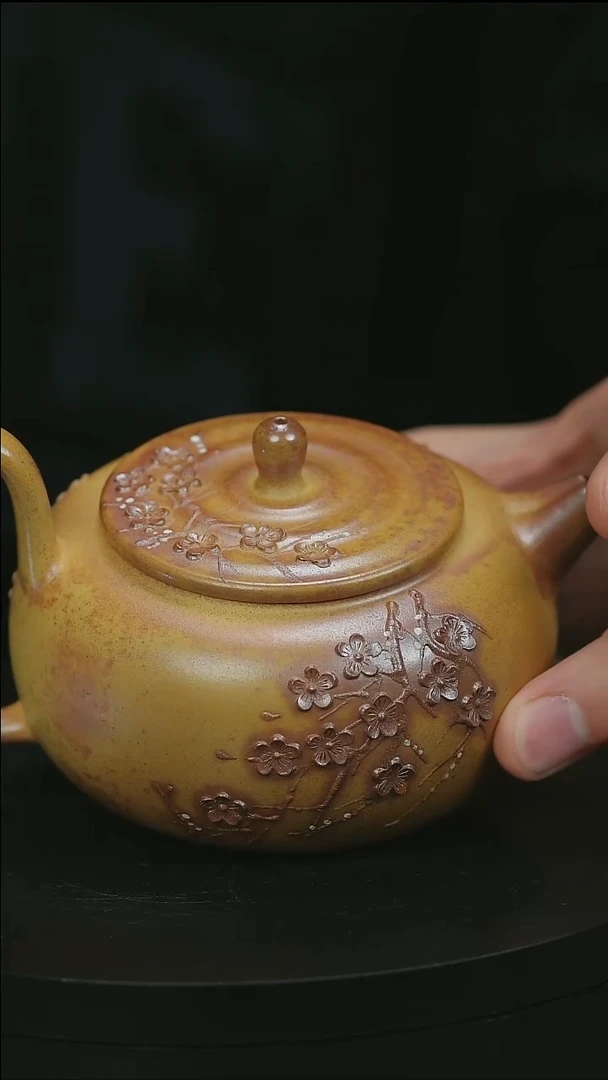 茶壶紫砂H1543柳用江段泥梅花柿圆