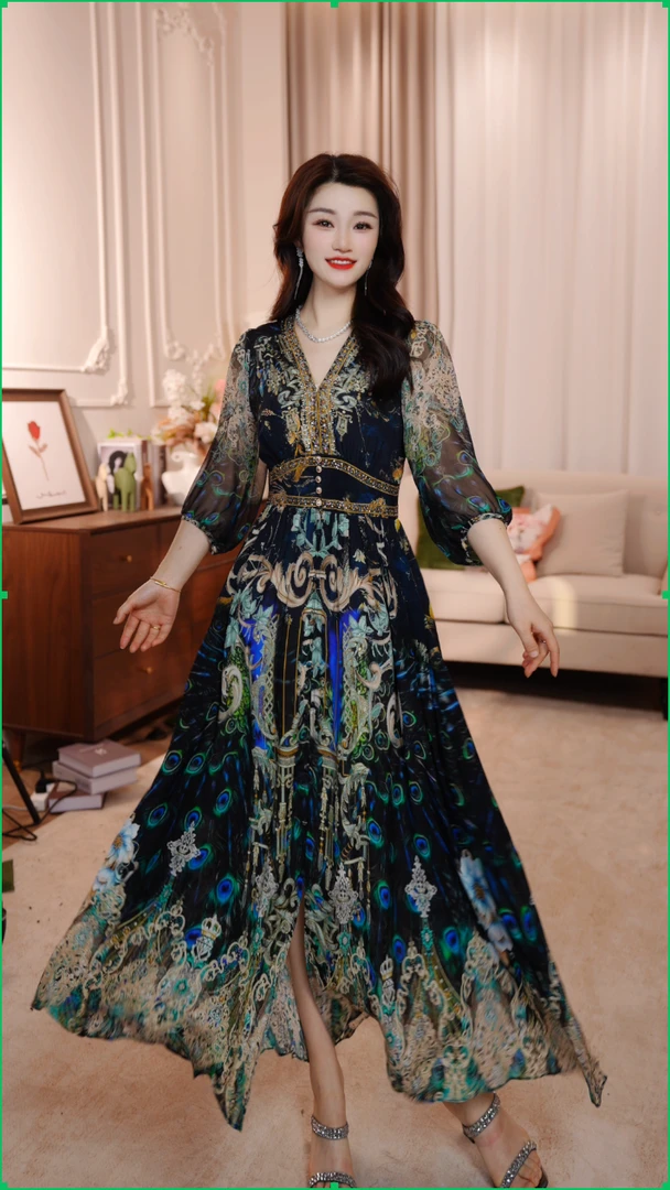【玉凤凰】25年限定大气民族风优雅气质收腰高端假两件长款连衣裙