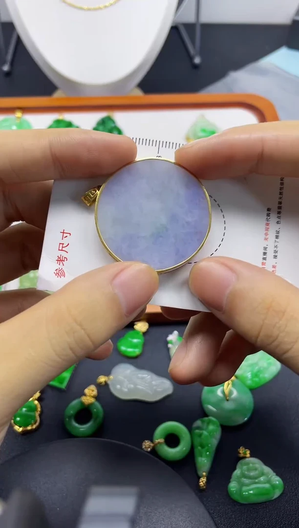 吊坠(不含链)18K金镶嵌翡翠缅甸A货翡翠