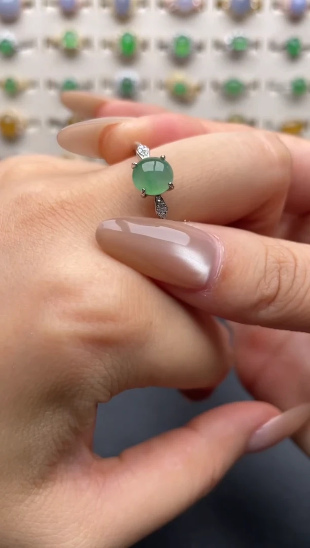 银S925镶嵌戒指翡翠一物一证一礼盒