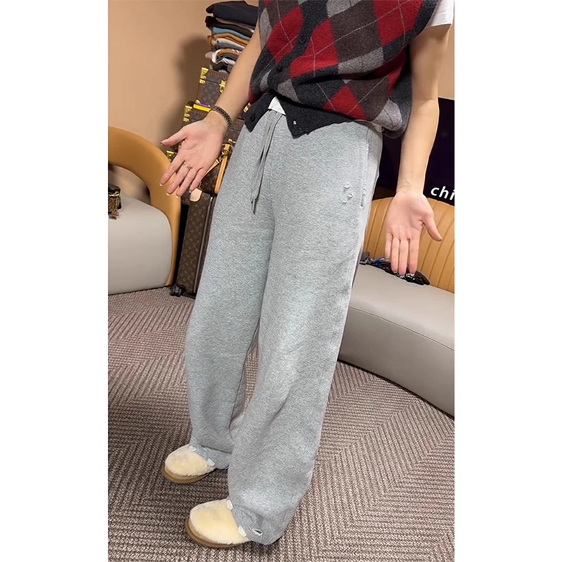 欧洲站2025秋冬新款洋气休闲百搭显瘦时尚通勤松紧腰纯色加绒卫裤