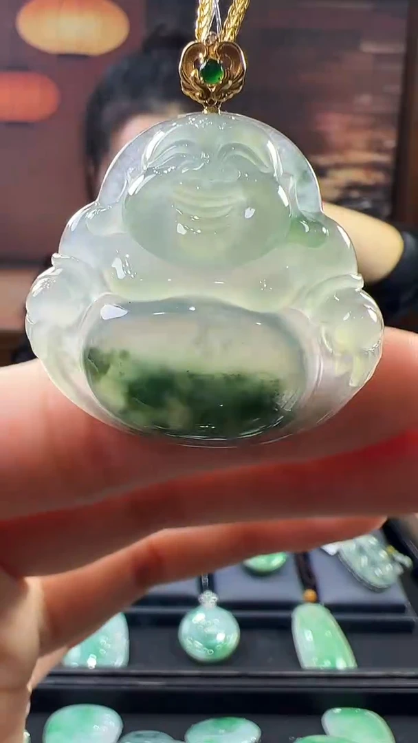 18K金镶嵌挂件翡翠佛公 不含链