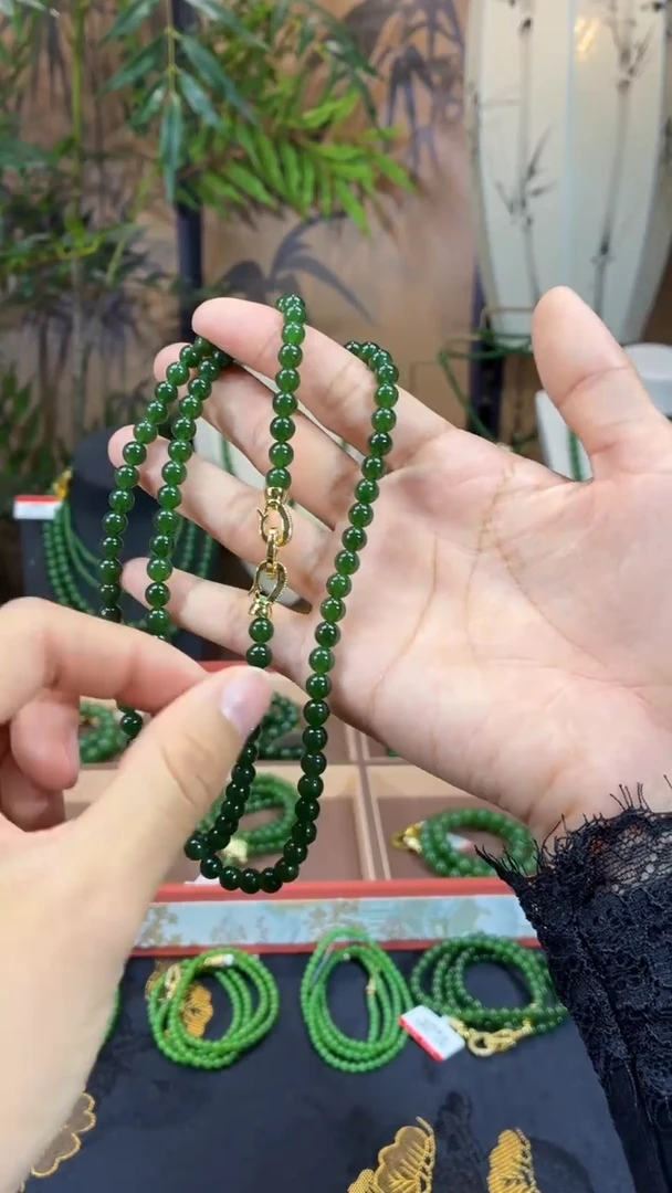 颈饰未镶嵌和田玉（碧玉）6菠菜无矿高货毛衣链