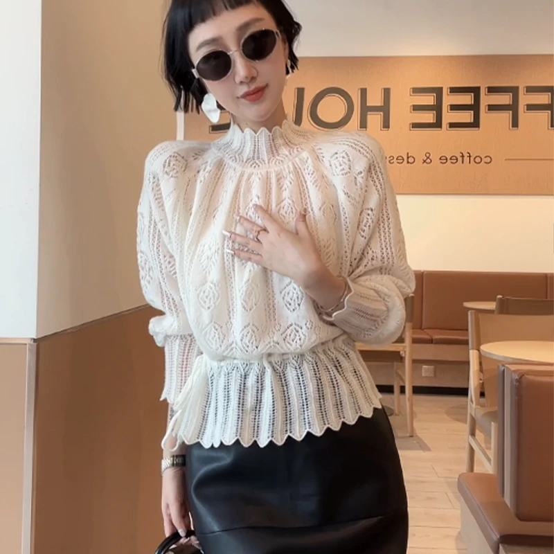 XIAOBAI镂空秋季法式毛衣设计感毛针织衫