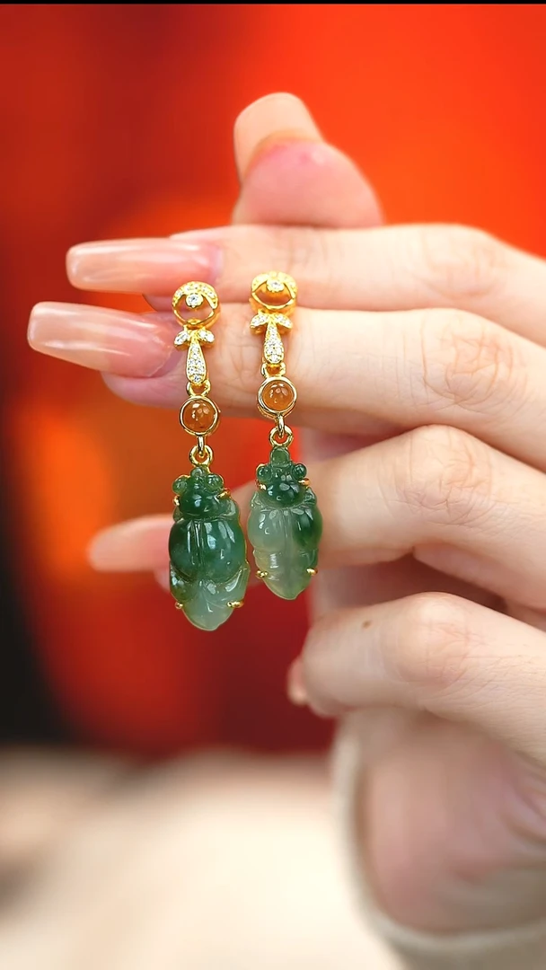 银S925镶嵌翡翠耳坠新款