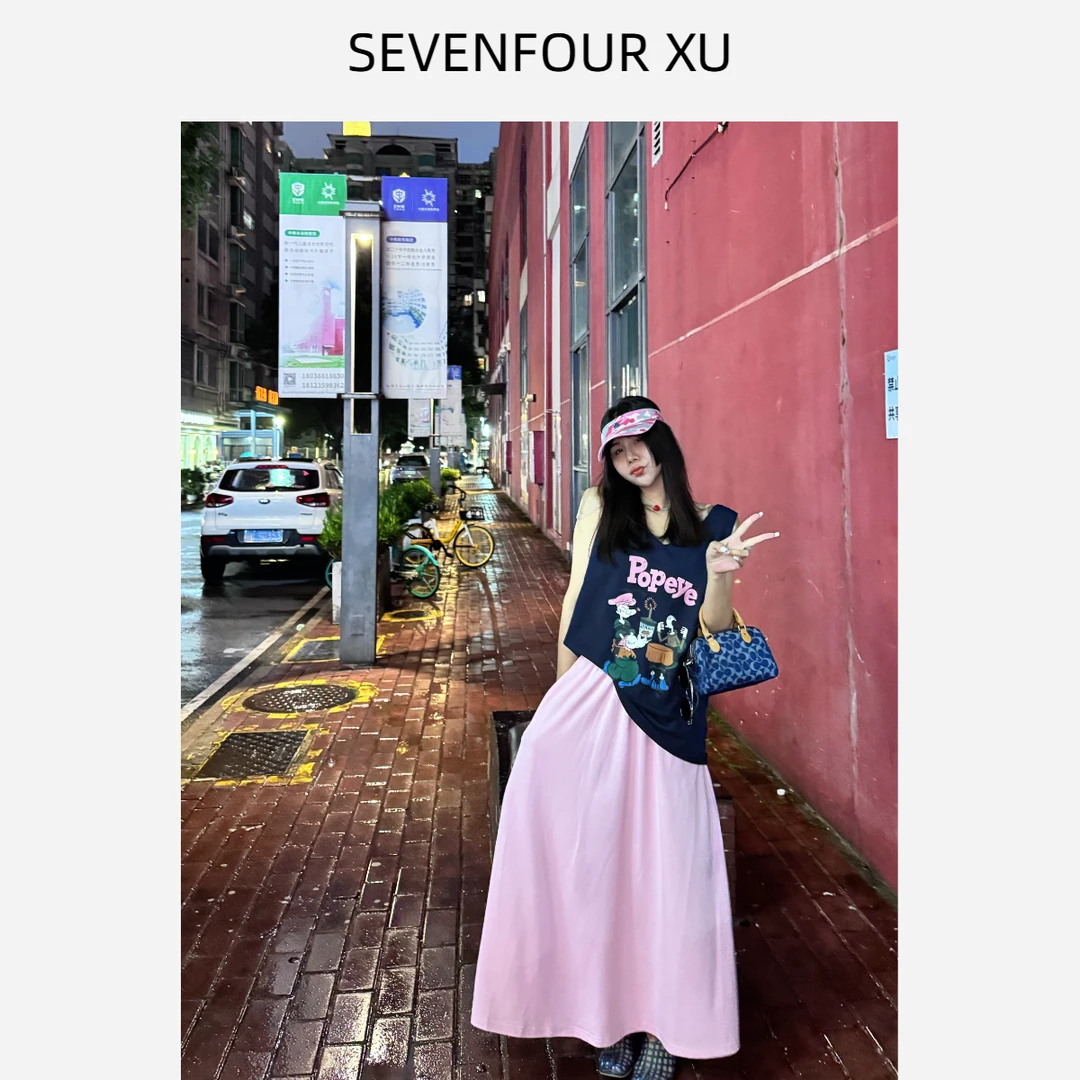 吉吉【甜酷引力】新款温柔气质休闲百搭大摆围半身裙#2792 C95