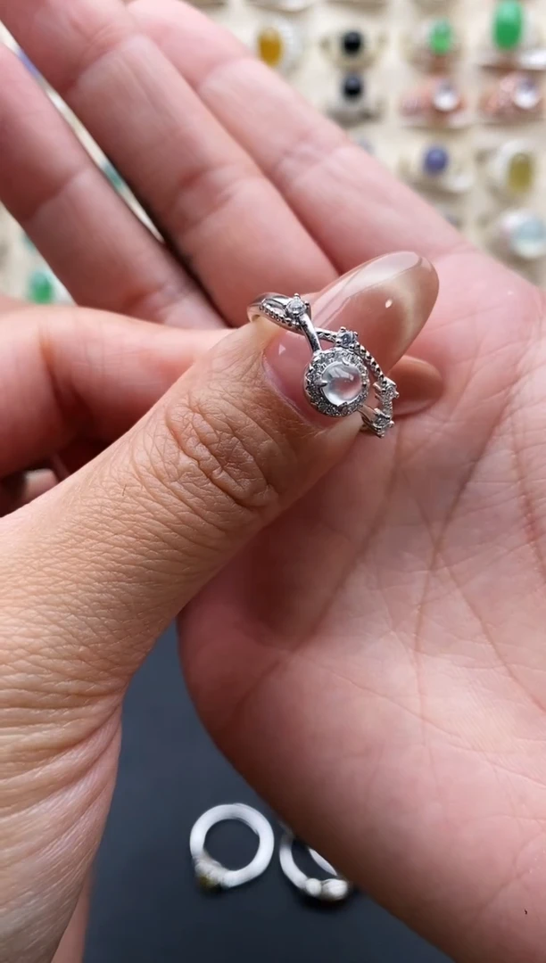 银S925镶嵌戒指翡翠i*i缅甸天然A货翡翠11 1-2