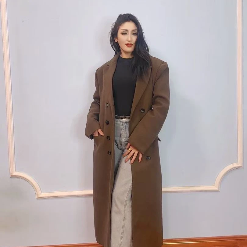2025 春秋新款长款风衣西服大衣休闲中长款西装英伦风修身外套女