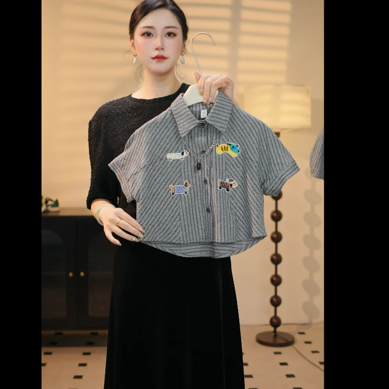 【番禧专属】2025夏季设计感卡通香肠狗条纹翻领薄款潮流儿童POIO衫