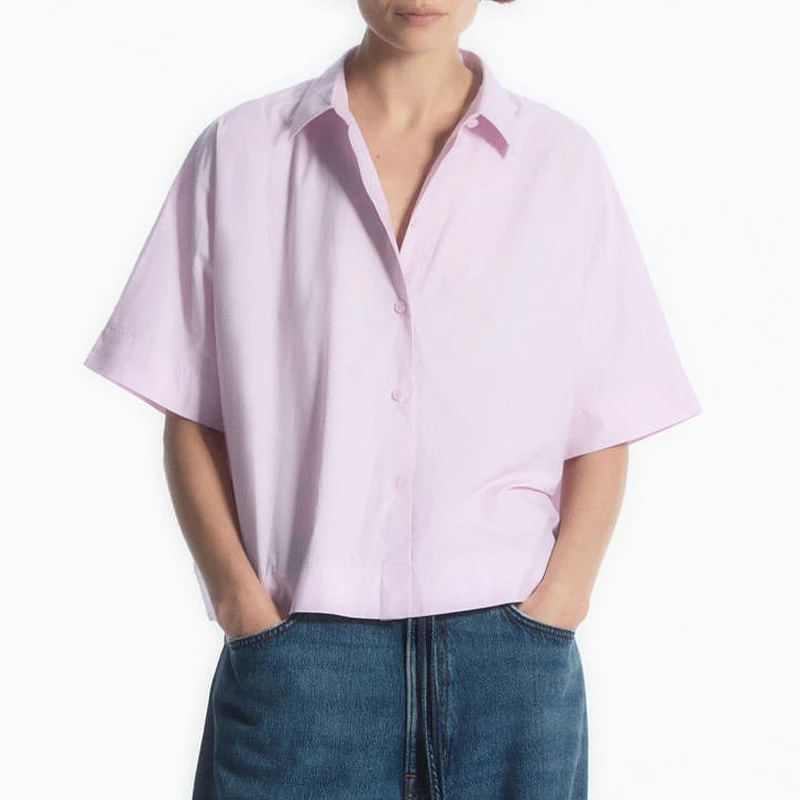 (衣兮韩版短袖衬衫)春夏新款休闲简约通勤纽扣式纯色短袖衬衫W