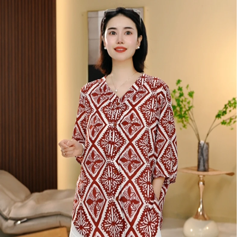 BEIJU 2025新款时尚气质百搭显瘦轻奢洋气设计感印花衬衫女5836