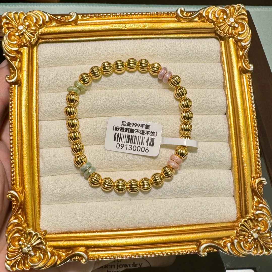 足金999珐琅彩南瓜珠甜甜圈手串　09130006