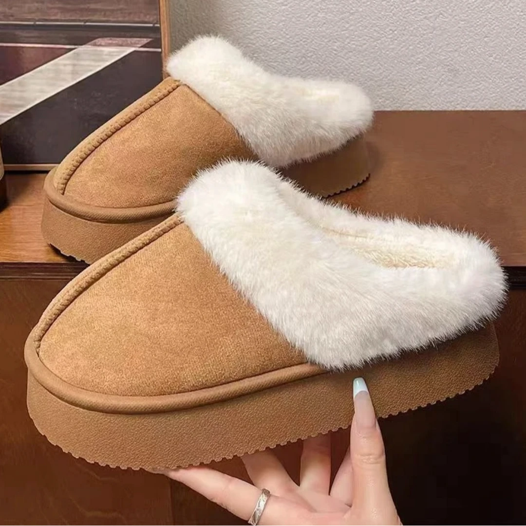 冬季厚底增高雪地靴拖鞋女休闲女鞋加绒加厚棉靴