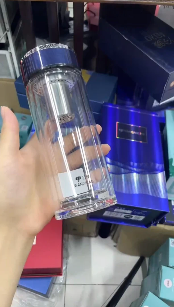 高硼硅玻璃无手柄款万象双层v32-340ml蓝黑
