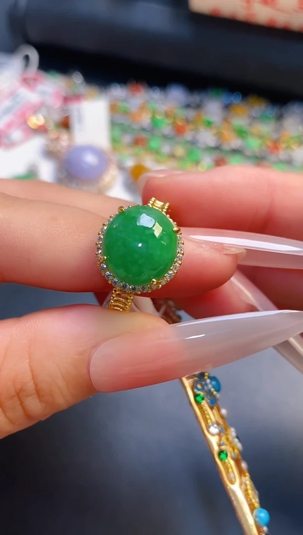 银S925镶嵌戒指翡翠天然