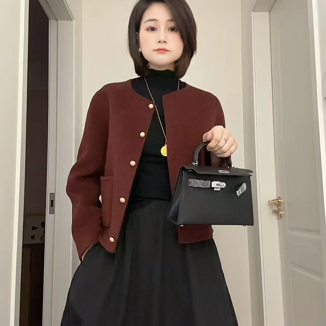 2025新款小香风短款双面呢大衣长袖经典百搭时尚大衣秋冬气质