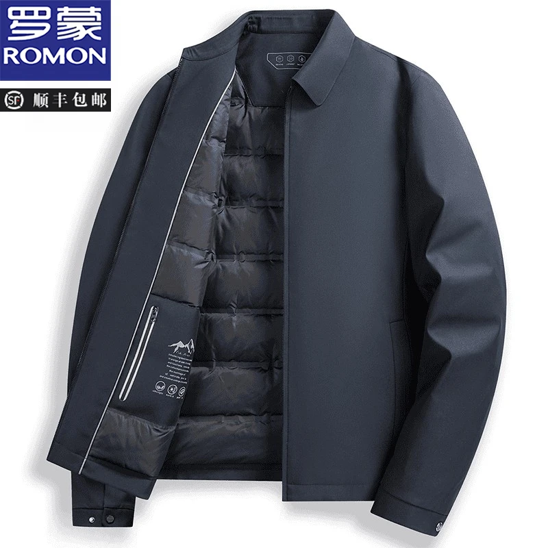 罗蒙羽绒服秋冬新款男士翻领保暖羽绒夹克厚款商务行政秋装外套男