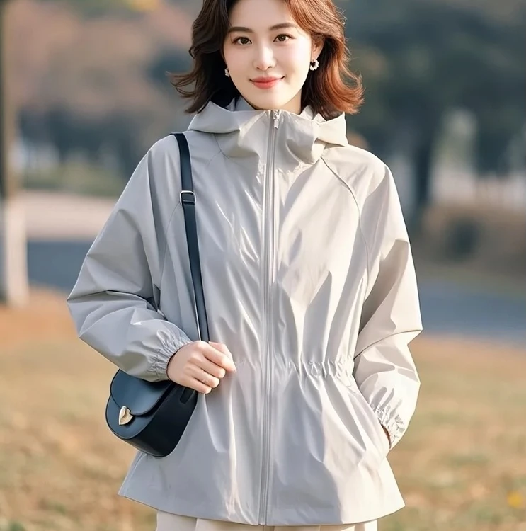 超好看欧若风独特漂亮韩系慵懒简约百搭收腰连帽夹克薄款外套女春