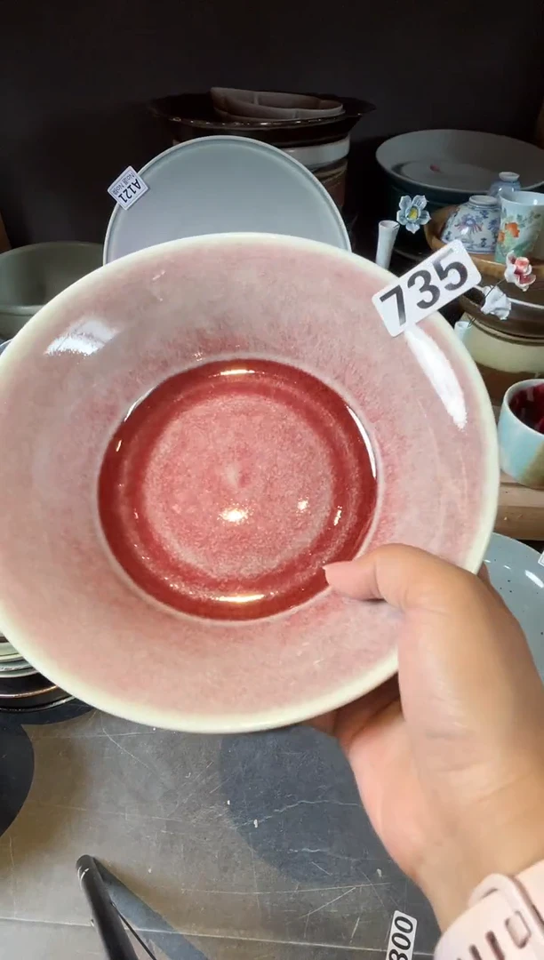 碗735粉色玻化敞口面碗