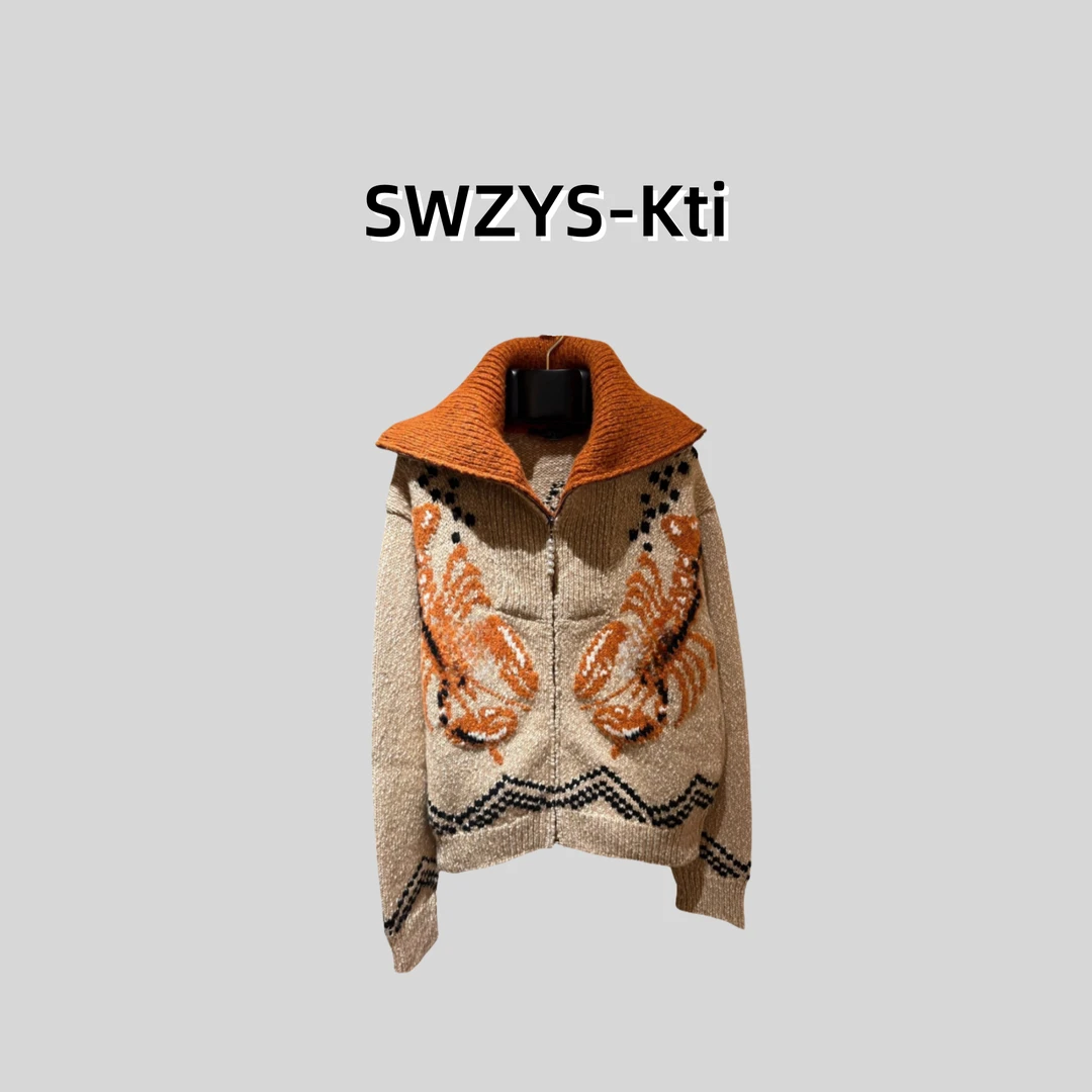 SWZYS 秋冬龙虾撞色拉链联名毛衣外套