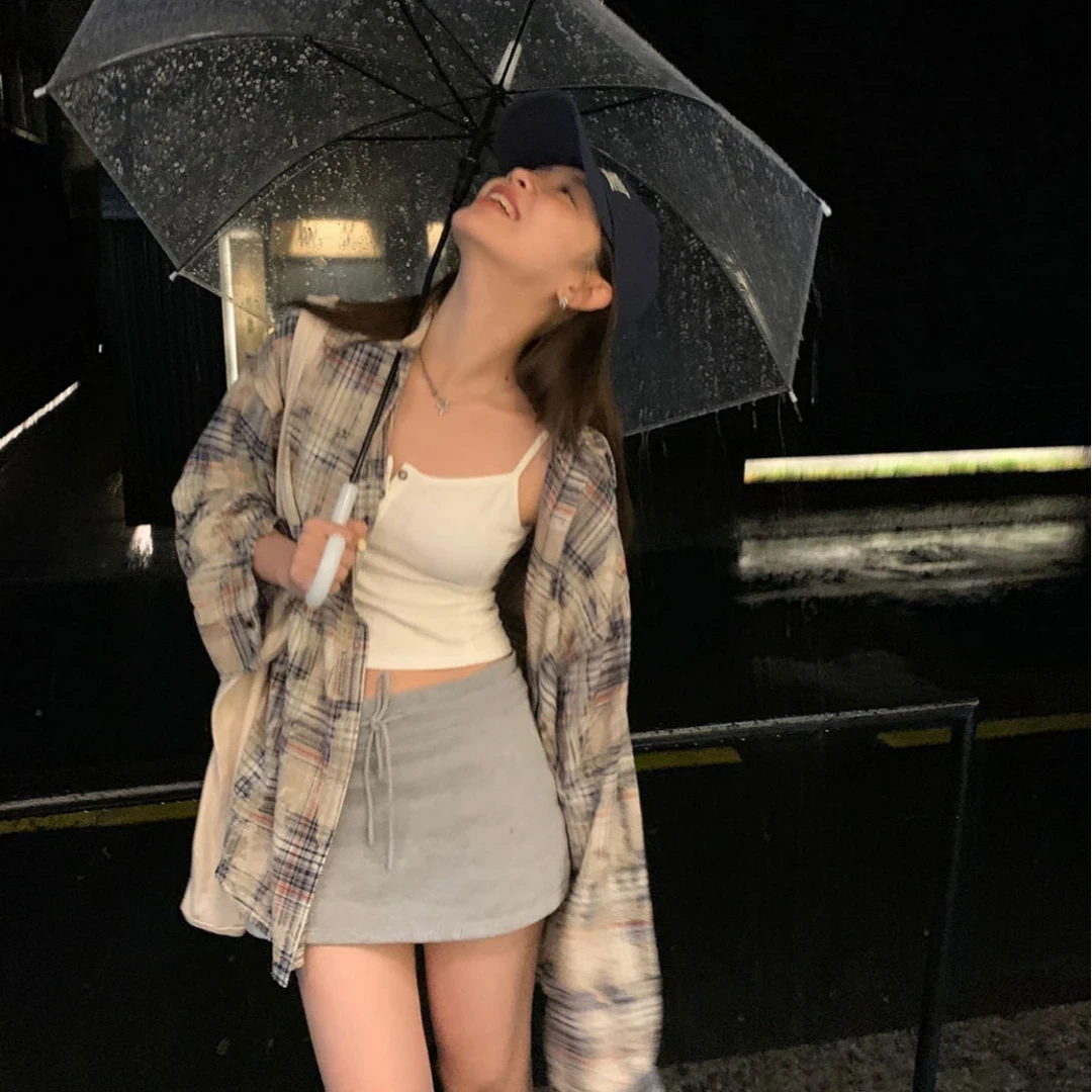 高级感格子衬衫男女同款拼接衬衣oversize美式复古开衫防晒外套