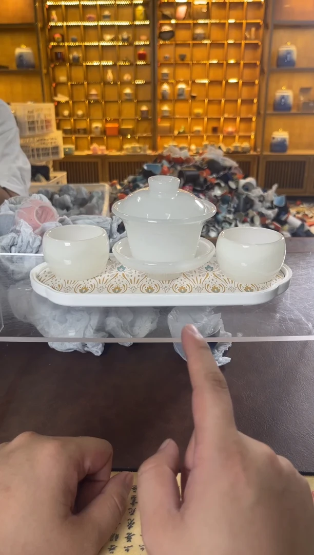 瓷片花溪陶瓷00000琉璃盖碗+2杯+茶盘