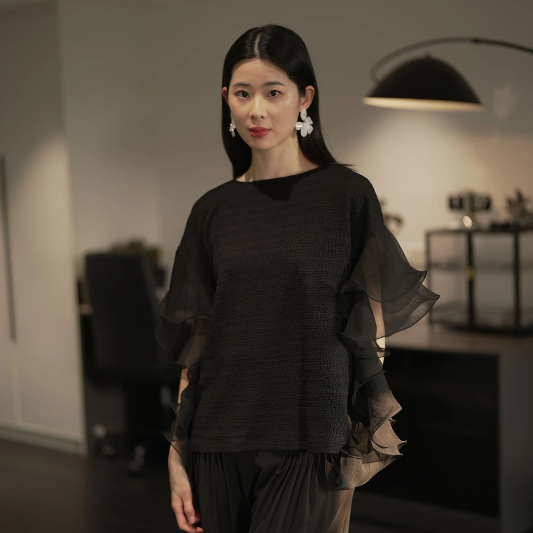 S·DEER圣迪奥气质针织时尚百搭黑色不规则宽松轻奢衬衫